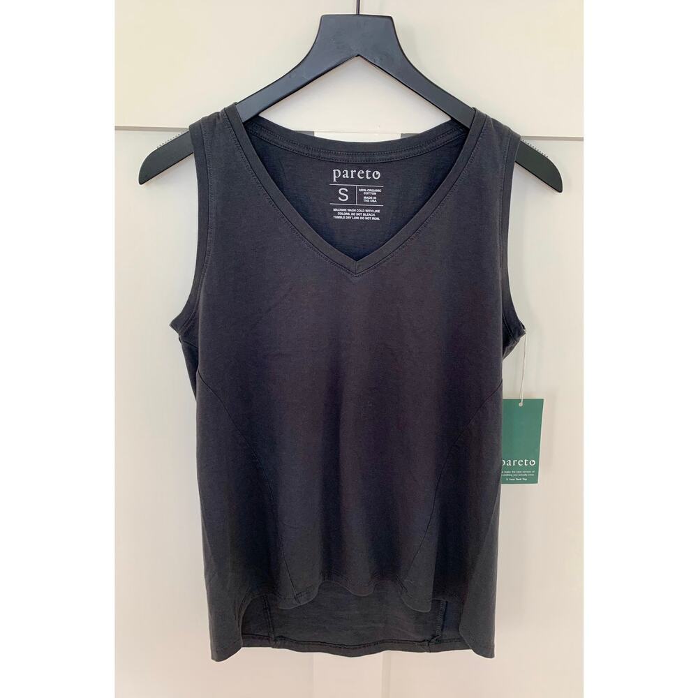 Pareto Your Tank Top in Classic Black Small Pullover Knit Cotton Summer V-Neck